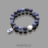 Содалит | Белый кахолонг | Серебро 925 | Подвеска 'Сова'